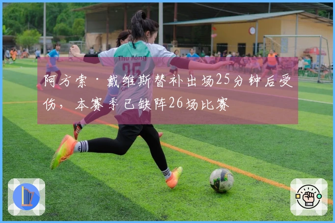 阿方索·戴维斯替补出场25分钟后受伤，本赛季已缺阵26场比赛